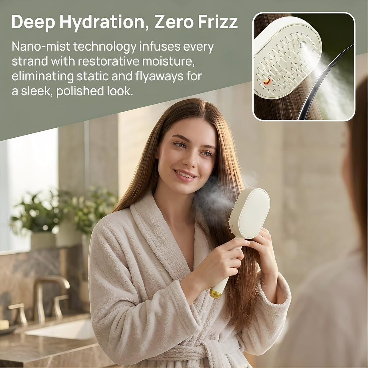 Rechargeable Electric Spray Hair Comb with Mist & Red Light Pink