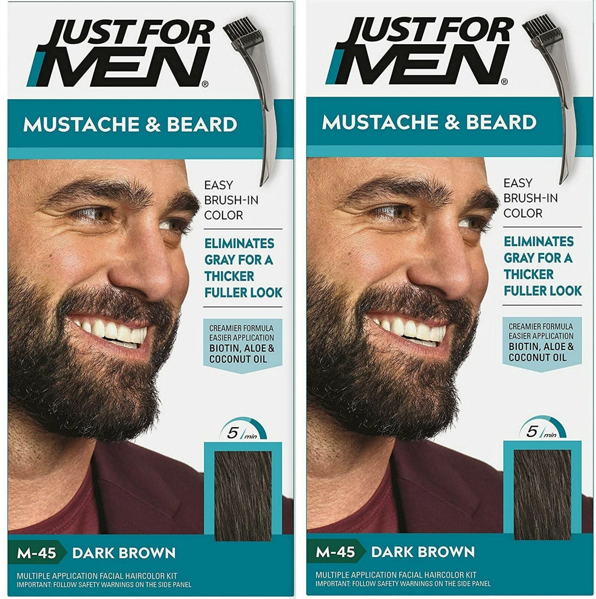 Dark Brown Beard & Mustache Brush with Keratin - 2 Pack
