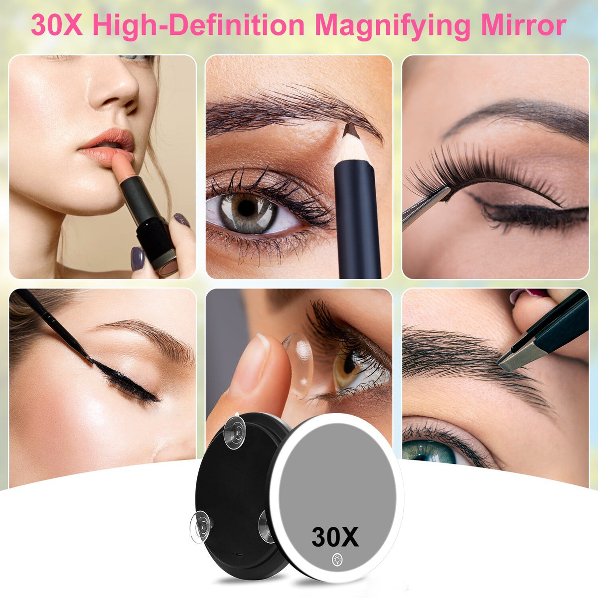 Lighted Magnifying Makeup Mirror with 3 Dimmable LED Colors - Travel Compact