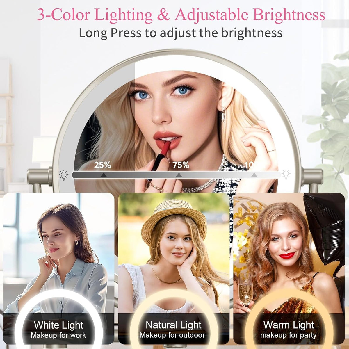Wall Mounted Lighted Makeup Mirror with 30X Magnification, Adjustable Brightness