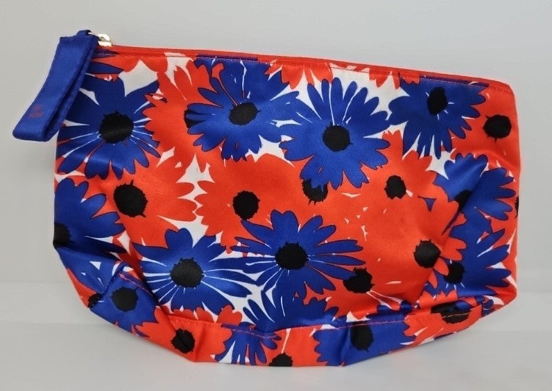 Estée Lauder Floral Cosmetic Makeup Pouch Bag with Zipper - Red & Blue Design