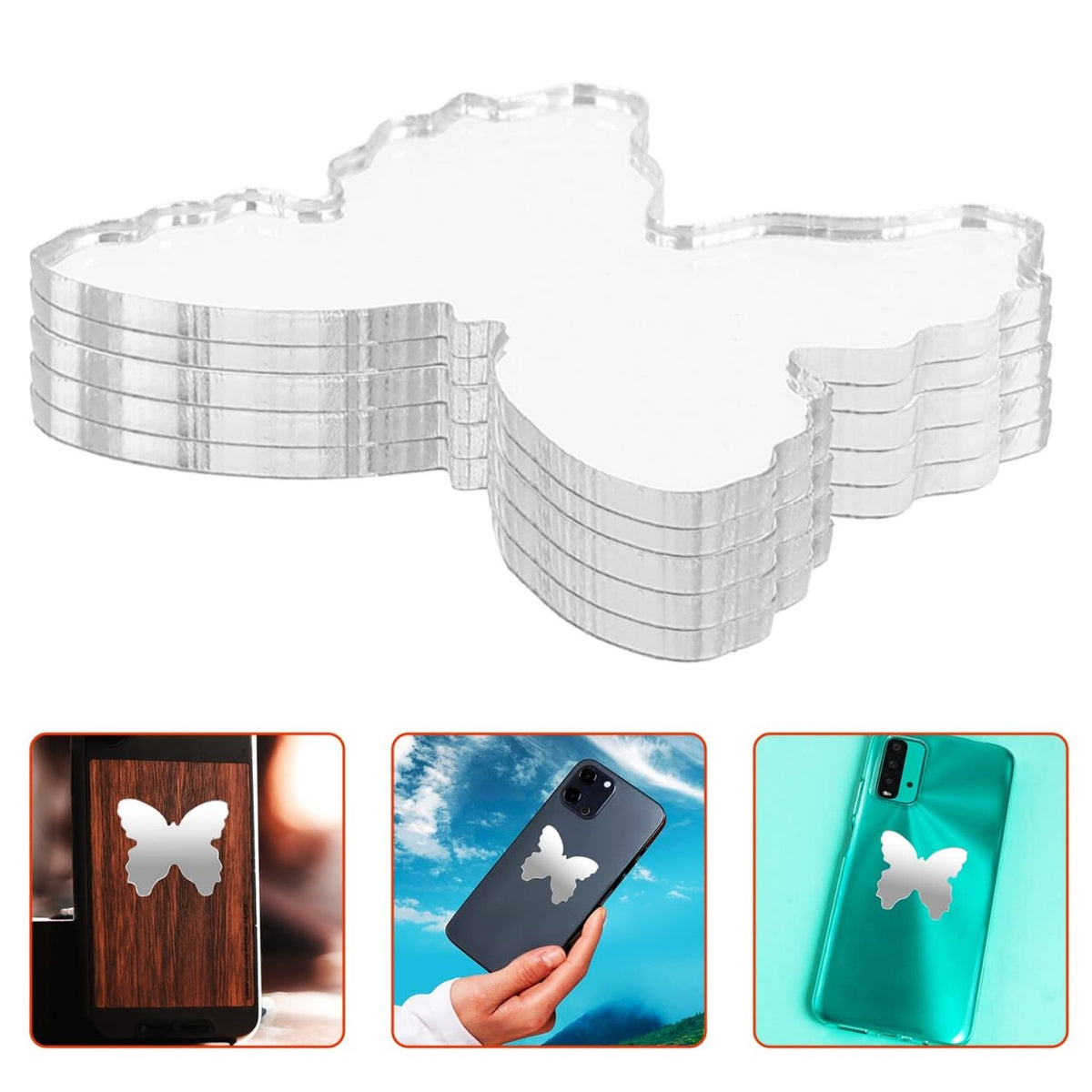 Mini Butterfly Mirror Sticker for Phone Back - Portable Acrylic Makeup Mirror 5-Pack