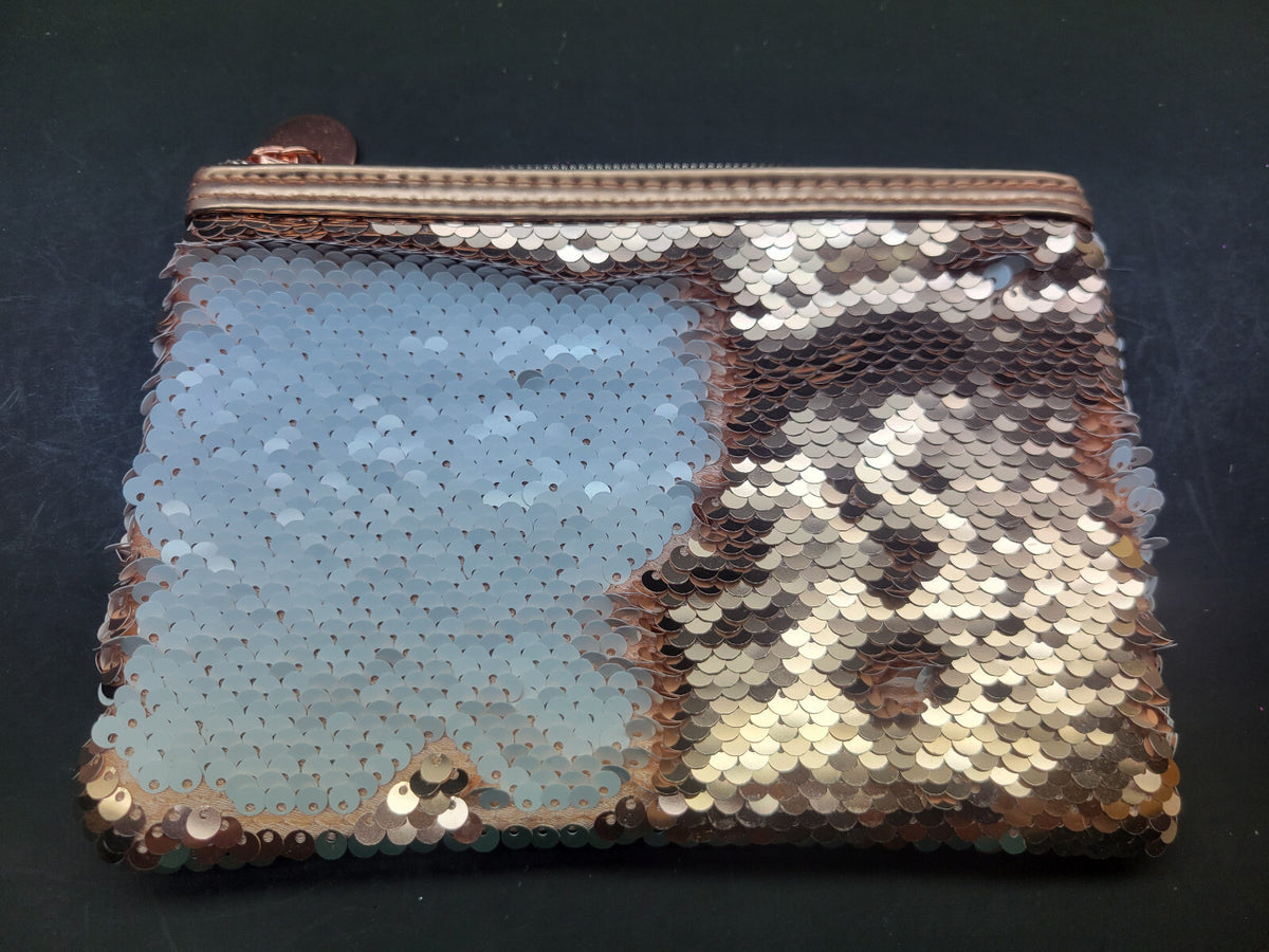 3 Pack Reversible Sequin Makeup Pouches Travel Bag Rose Gold & White