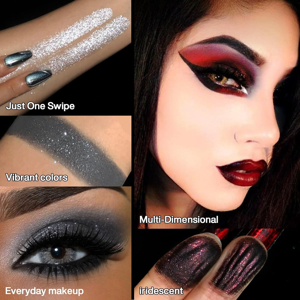 Goth Eyeshadow Palette 12 Colors Black Grey Red Smokey Eye Makeup Compact