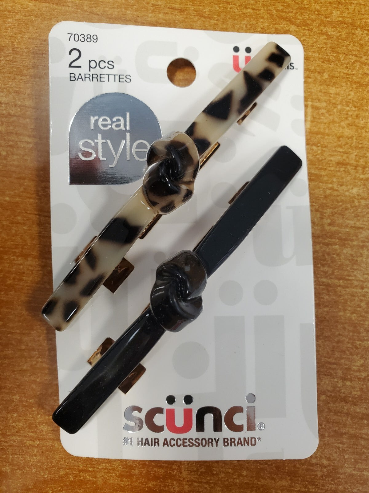 4 Pks of 2: Scunci Barrettes Knot Bar Style Faux Tortoise & Black