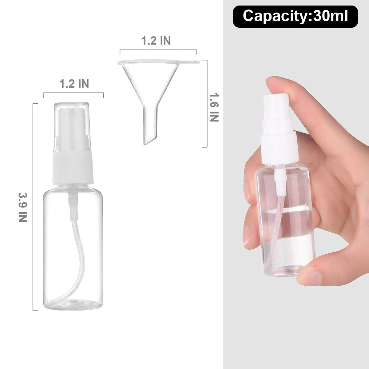 Travel Mini Spray Bottles 1oz/30ml Fine Mist Refillable Plastic Set