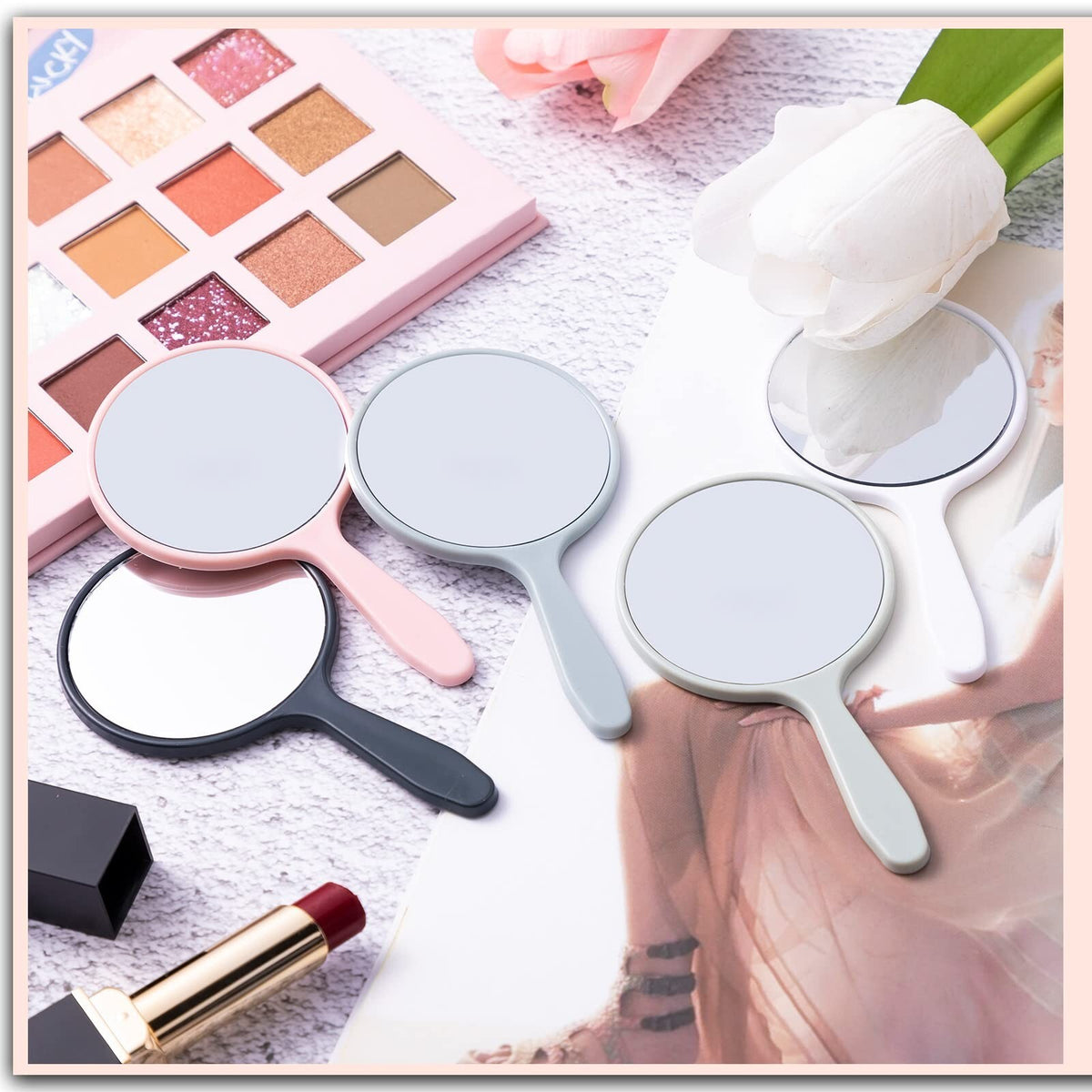 50 Pack Small Handheld Mirrors with Handles - Portable Vanity Makeup Mirrors for Women & Kids