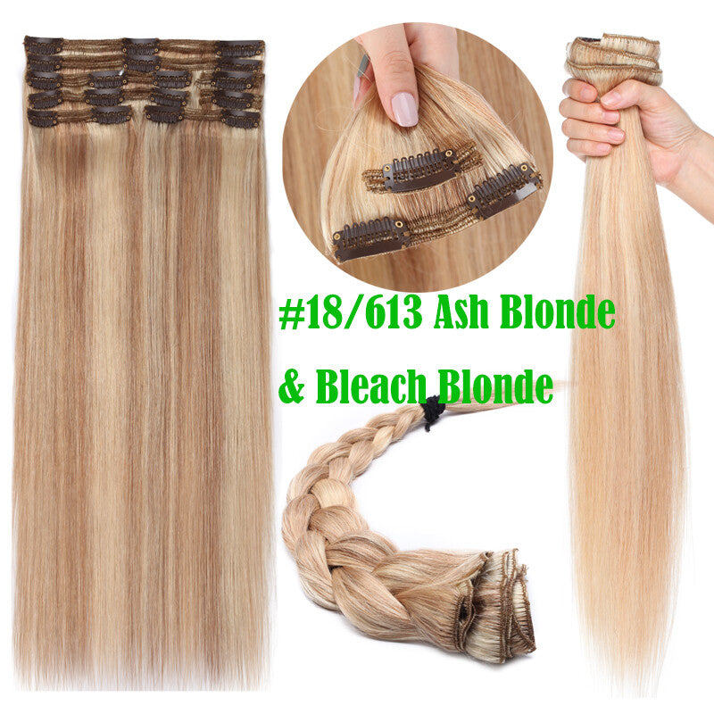 Full Head Clip-In Human Hair Extensions Double Weft Balayage - Thick & Natural