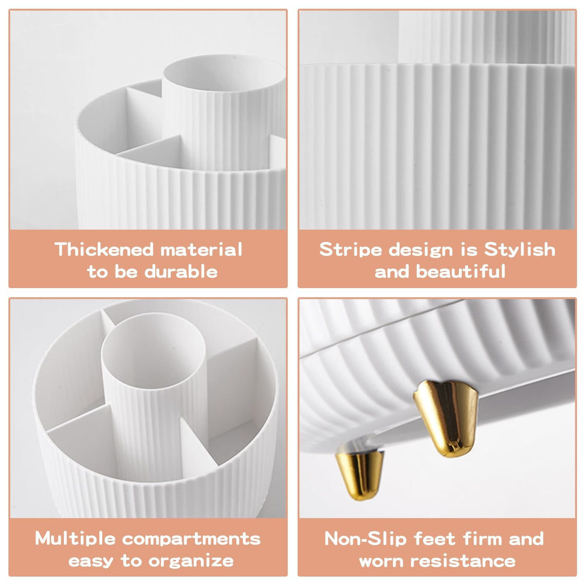 360° Rotating Makeup Brush Holder Organizer, White Vanity Storage