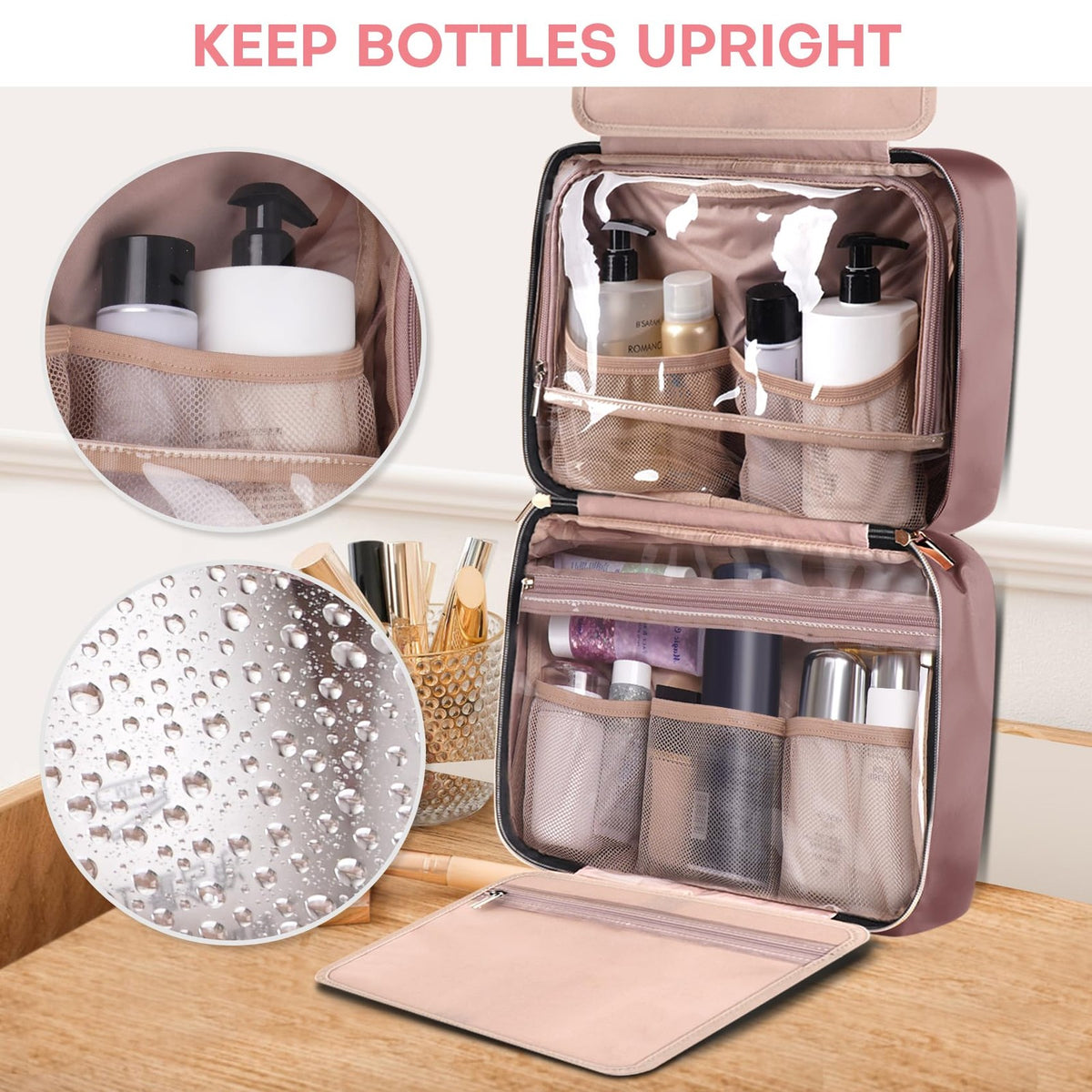 Women’s Travel Toiletry Bag with Hanging Hook Water-Resistant Makeup Organizer