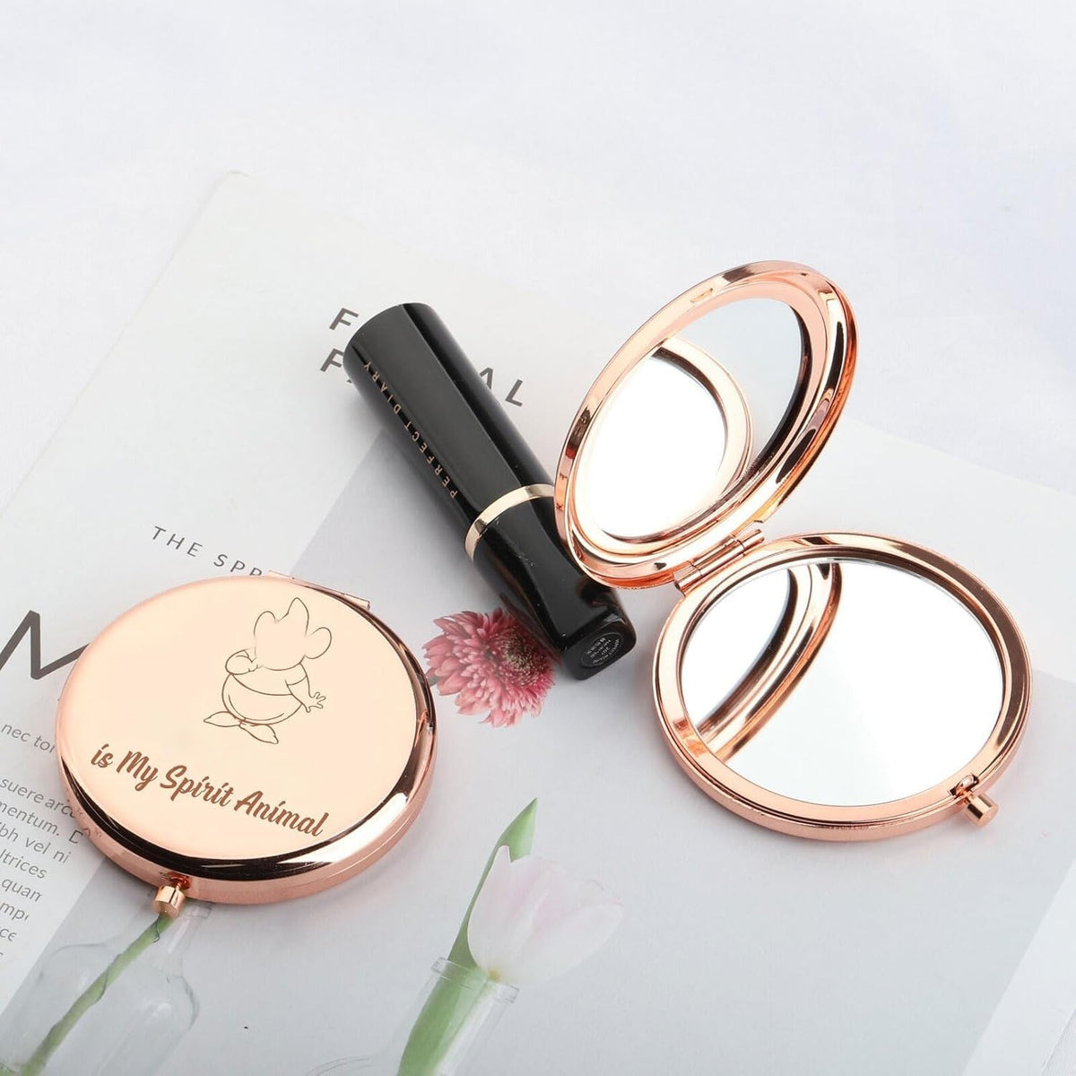 Compact 2-Sided Mouse Pocket Mirror for Makeup and Travel - Fairy Tale Mouse Design