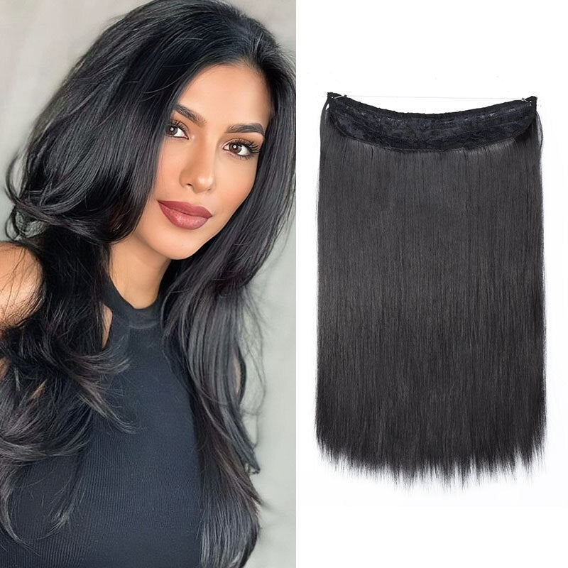 Invisible Wire Hair Extensions - Natural Synthetic Length & Body Wavy or Straight