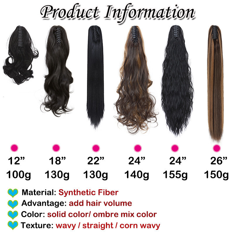 Extra Thick 12-Inch Clip-In Ponytail Hair Extension - Wavy & Straight Styles