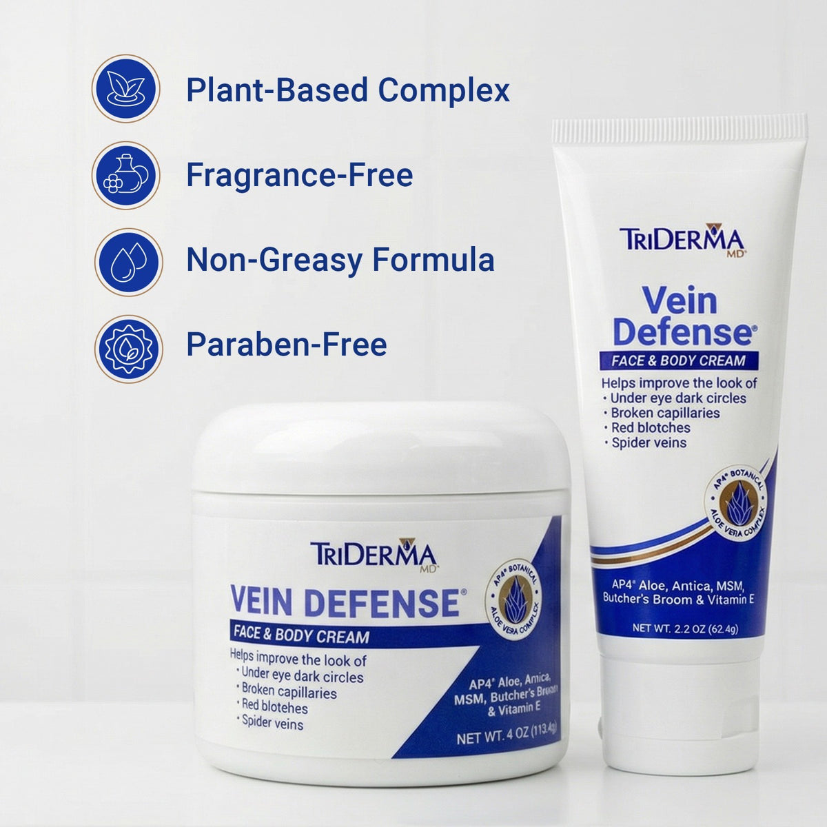 Vein Defense Face & Body Cream for Redness & Spider Veins - 4 oz