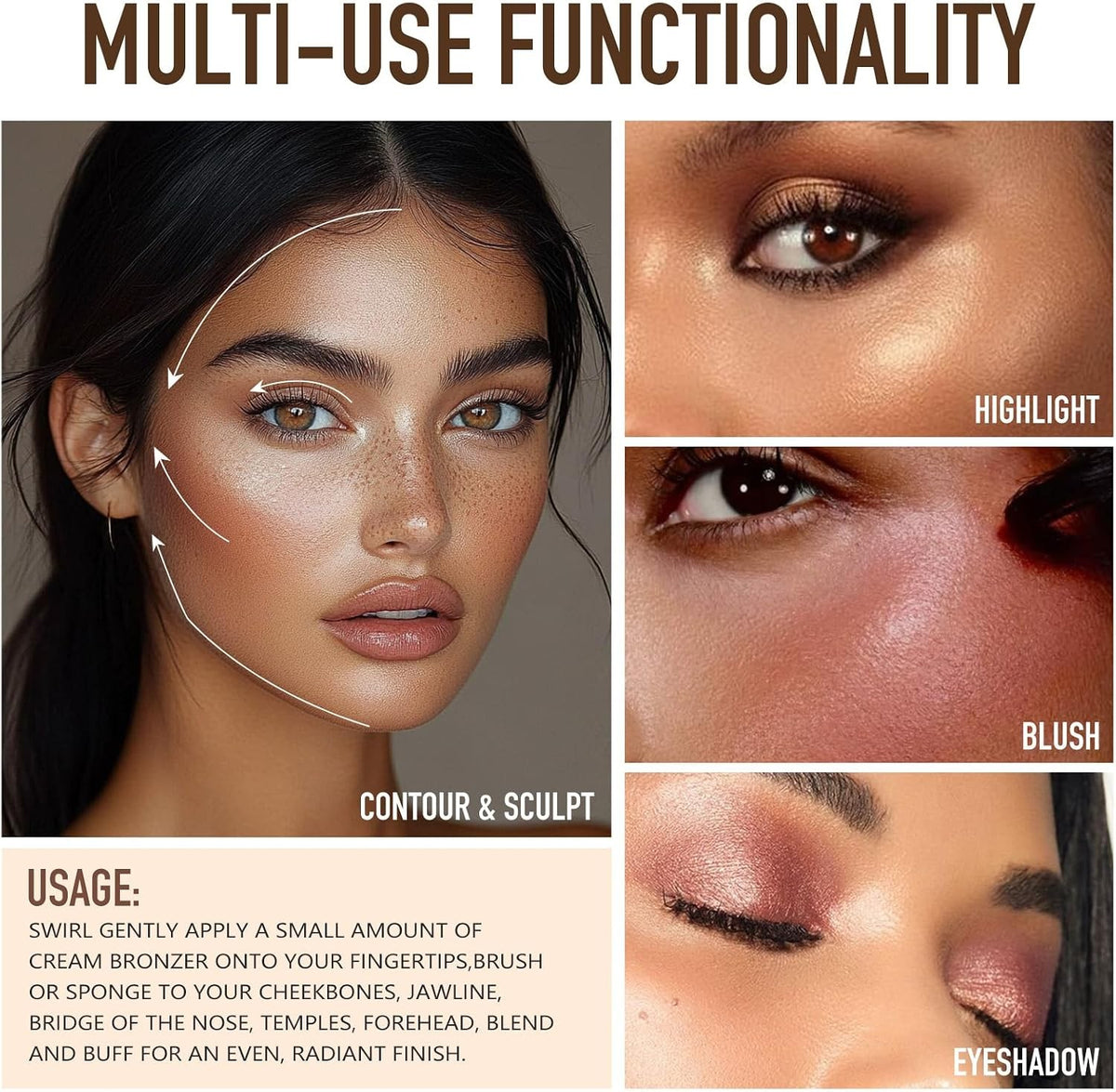 Cream Bronzer Palette for Face & Body - Natural Sun-Kissed Glow, 4 Shades
