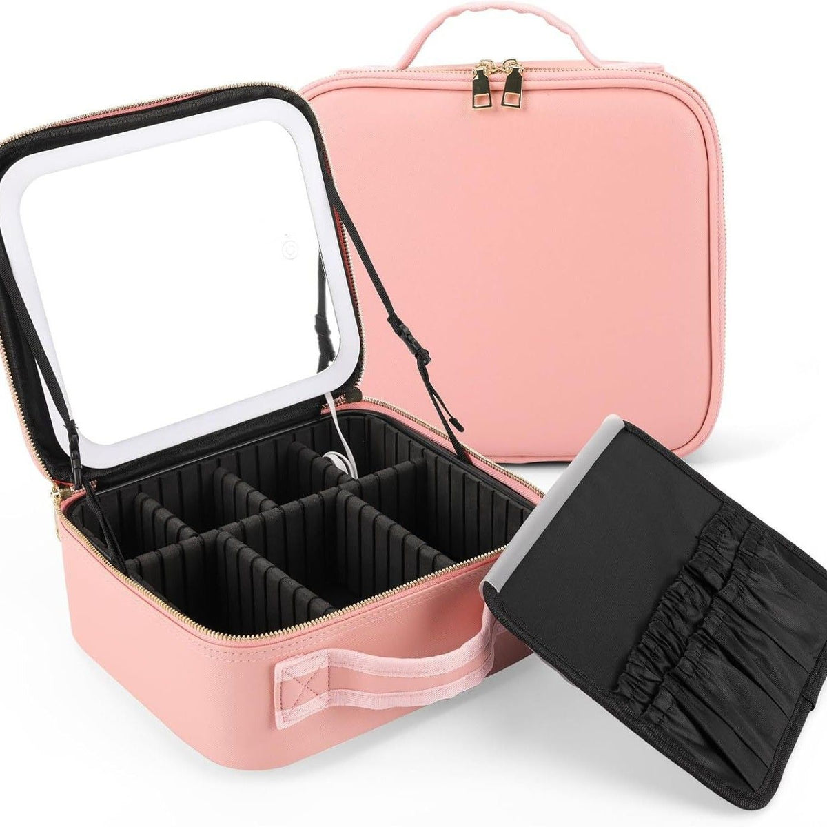Travel Makeup Case with LED Light Mirror and Adjustable Brightness