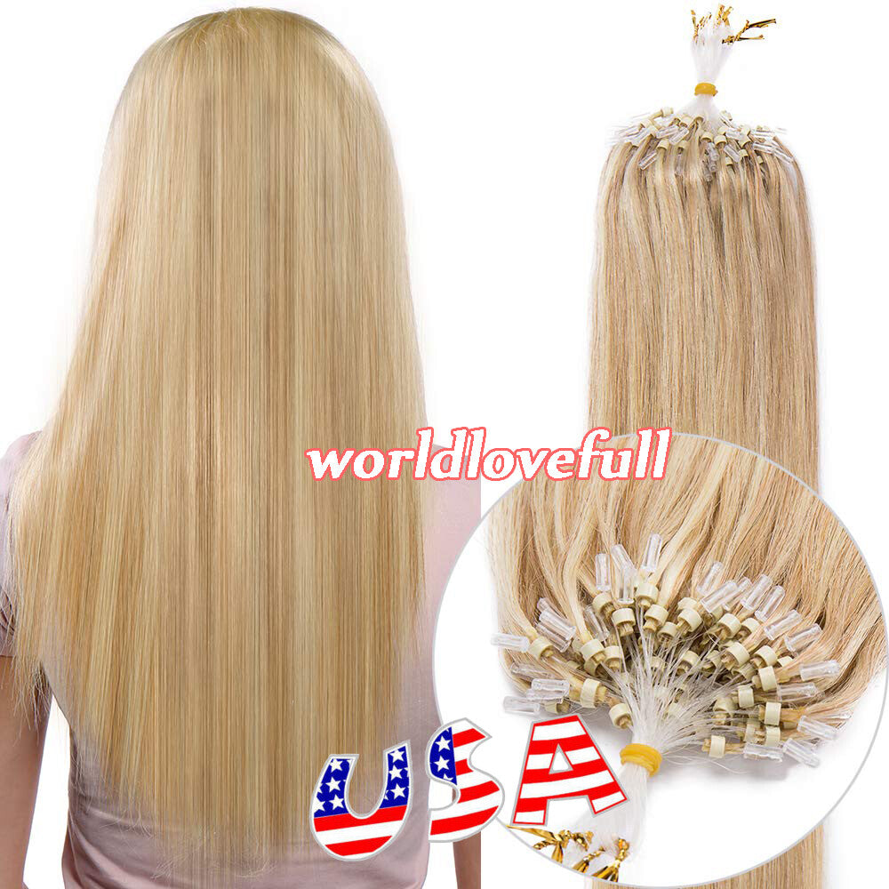 Micro Ring Loop Beads Tip Link Hair Extensions - 100% Remy Human Hair, Straight