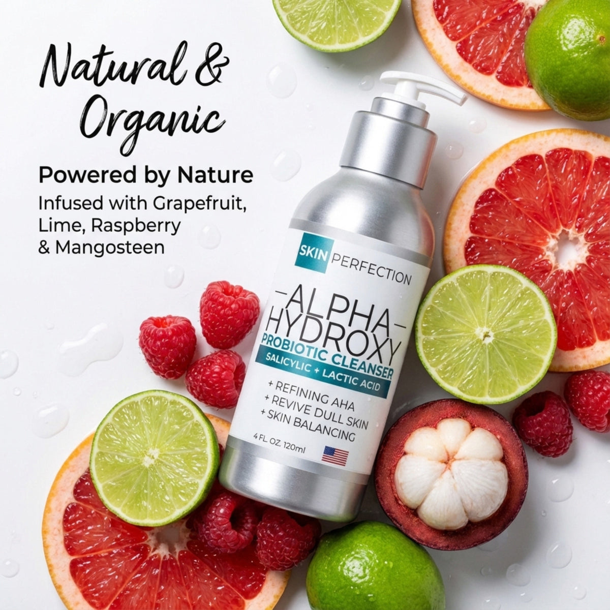 Alpha Hydroxy Acid Facial Cleanser with Salicylic & Lactic Acid - 4 oz - Refining Gel for Normal to Oily Skin