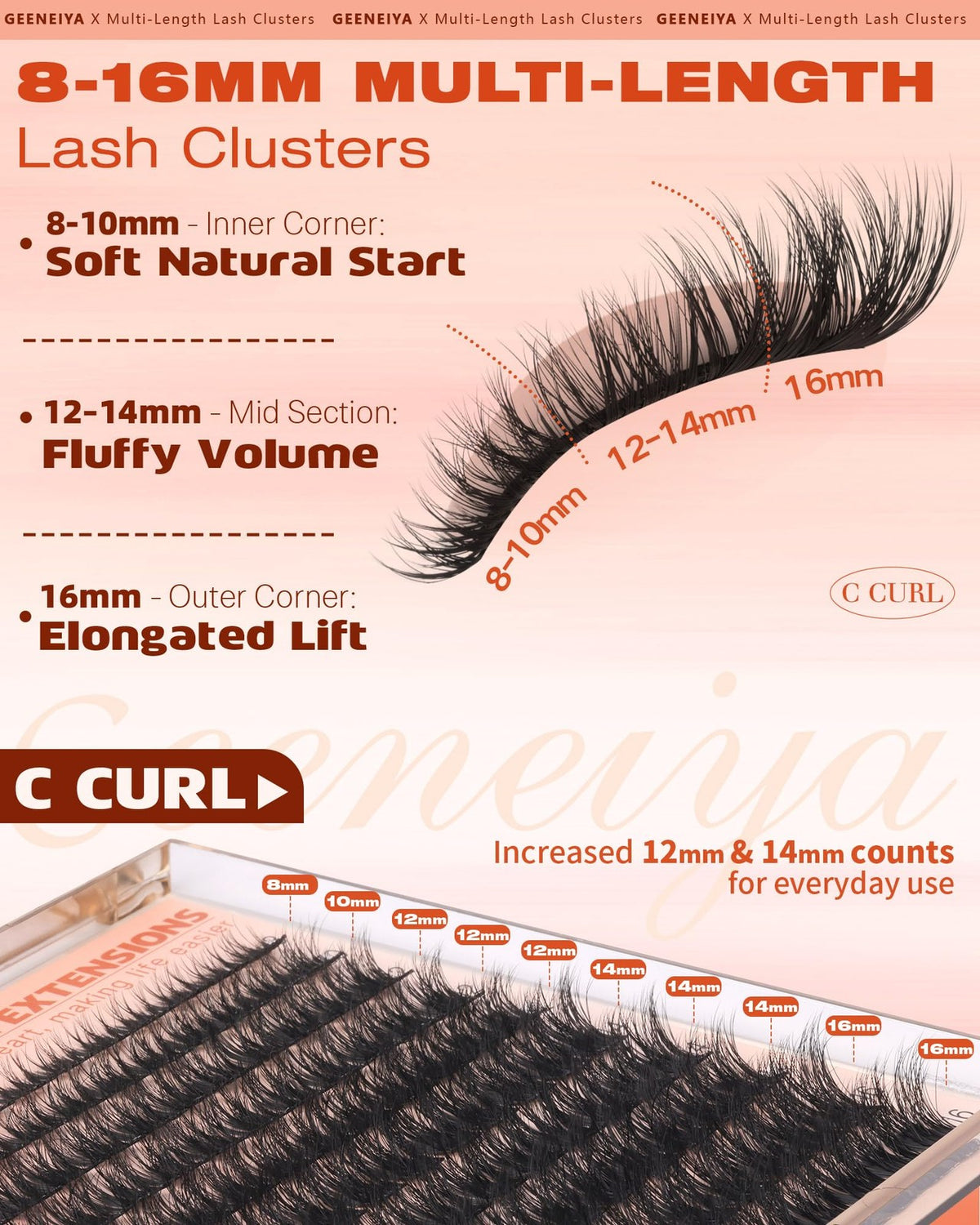 Fluffy Lash Clusters 8-16mm Natural 3D Eyelash Extensions Pack of 120