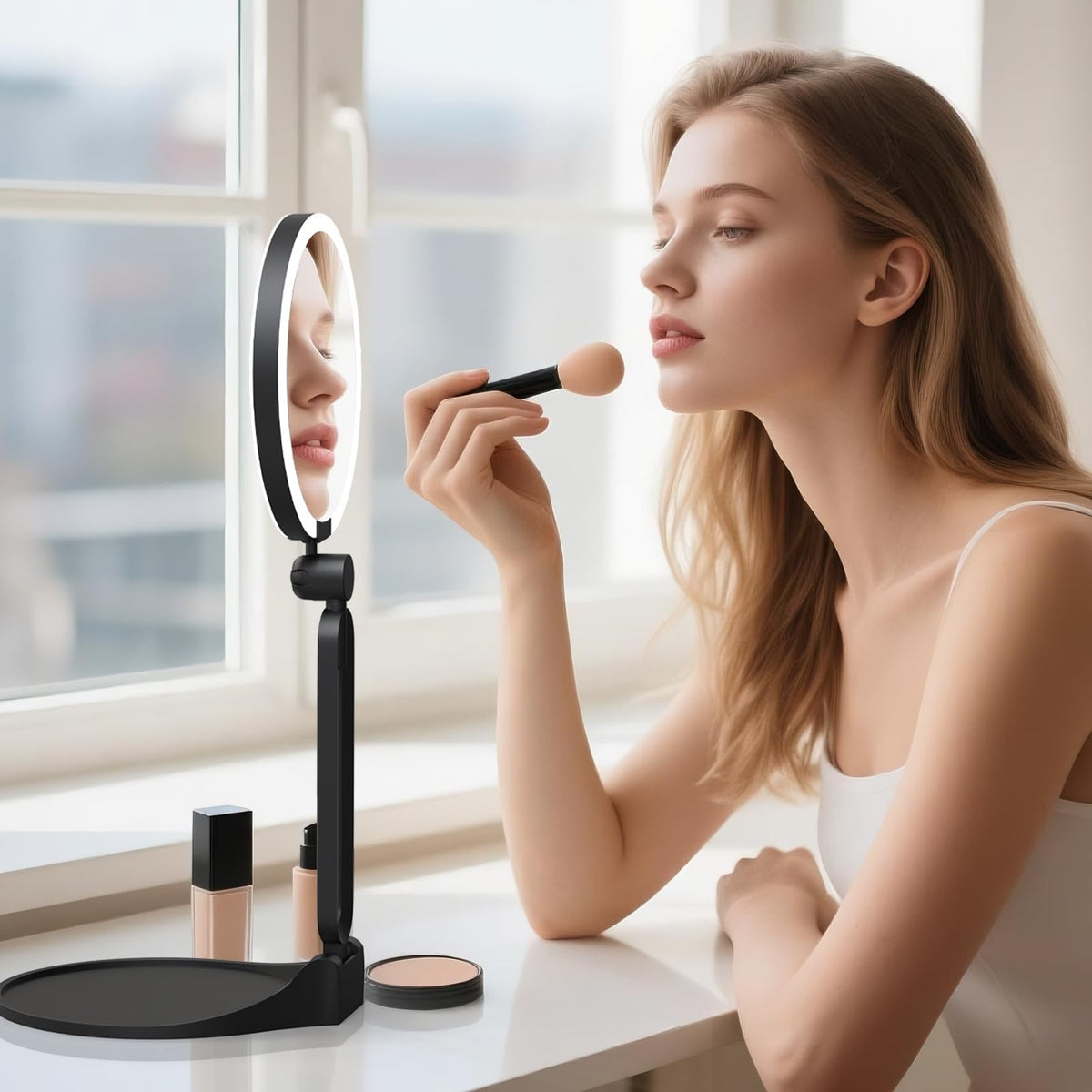 Rechargeable Lighted Travel Makeup Mirror 10X/1X Double Sided 6 Inch White
