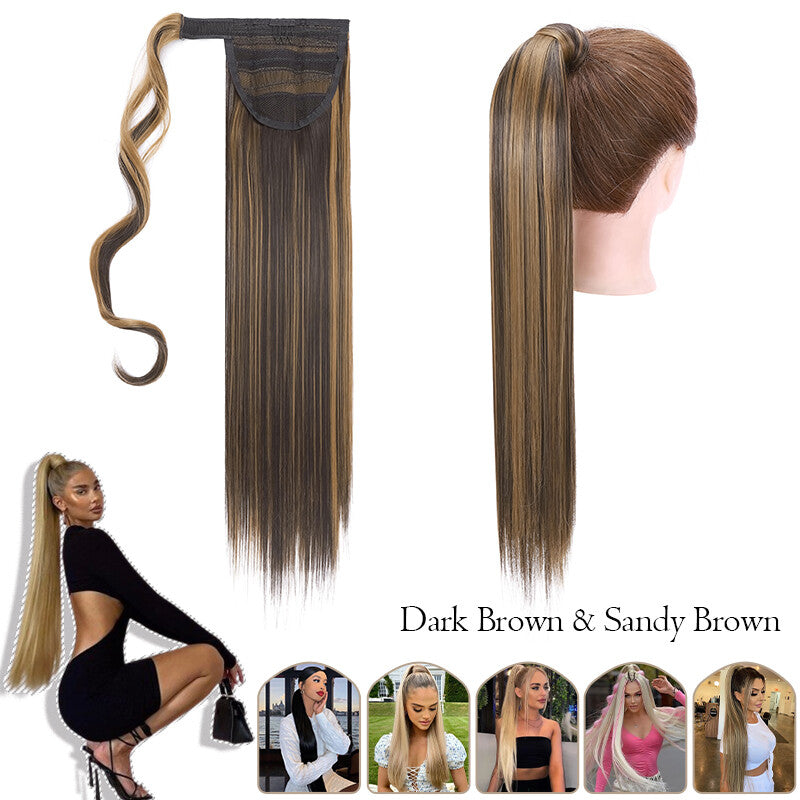 Mega Thick Wrap-On Ponytail Extensions - Natural Human Hair, Curly Wavy Straight