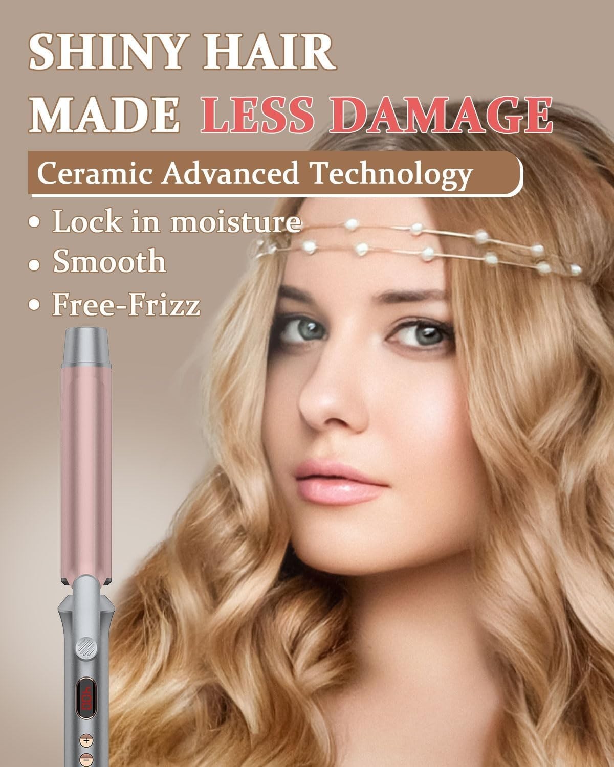 Long Ceramic Curling Iron 1-1/4 Inch Barrel with 5 Temperature Settings