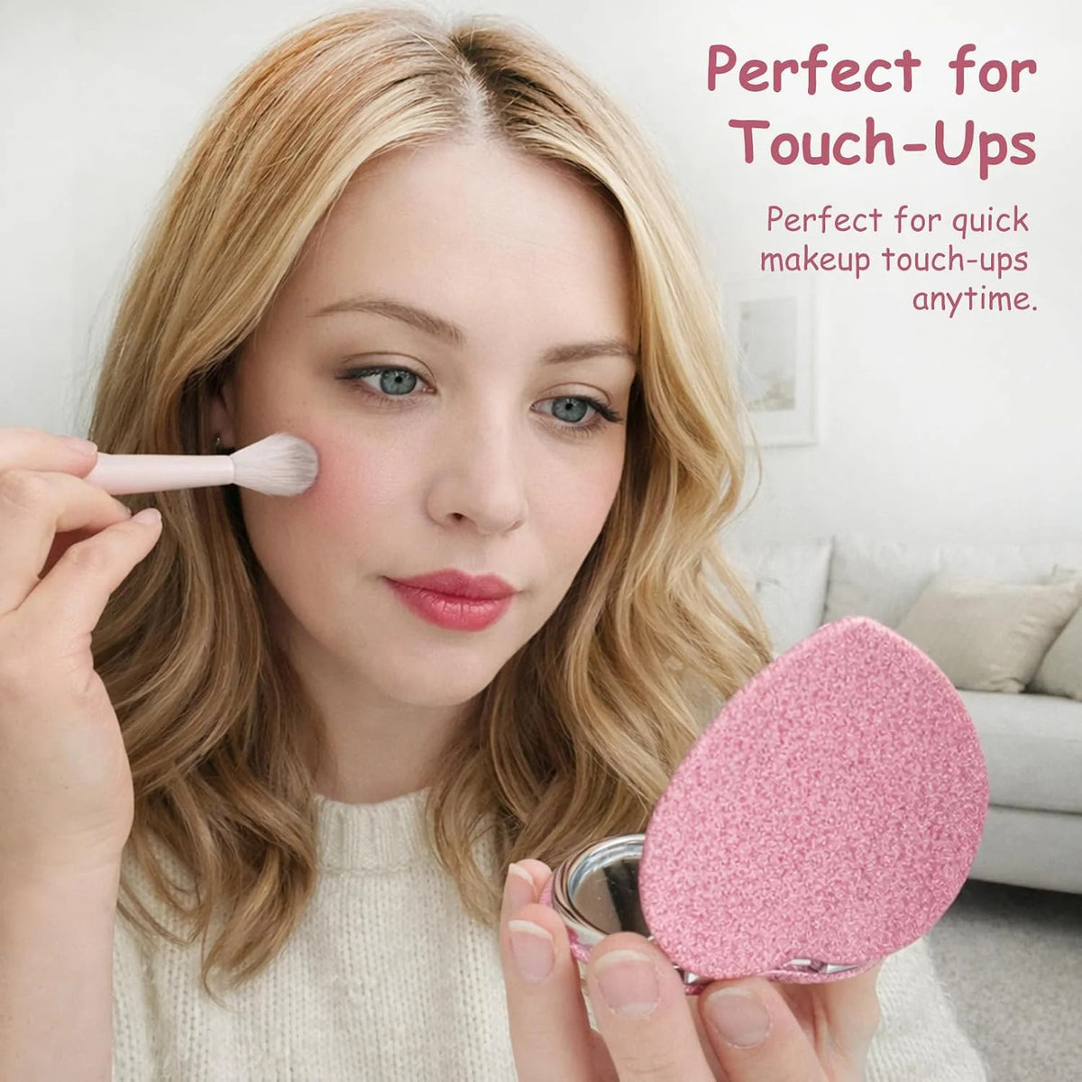 Heart Shaped Compact Mirror Set - Pink Portable Travel Makeup Mirrors