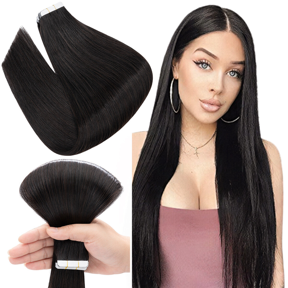 Remy Human Hair Tape-In Extensions Full Head 200g - Multiple Colors & Lengths