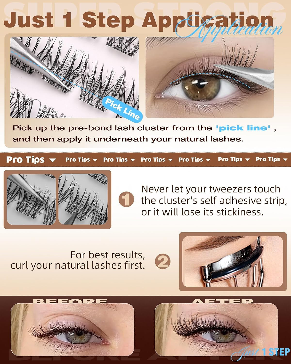 Self Adhesive Eyelashes Wispy Clusters Long-Lasting Waterproof Natural Look