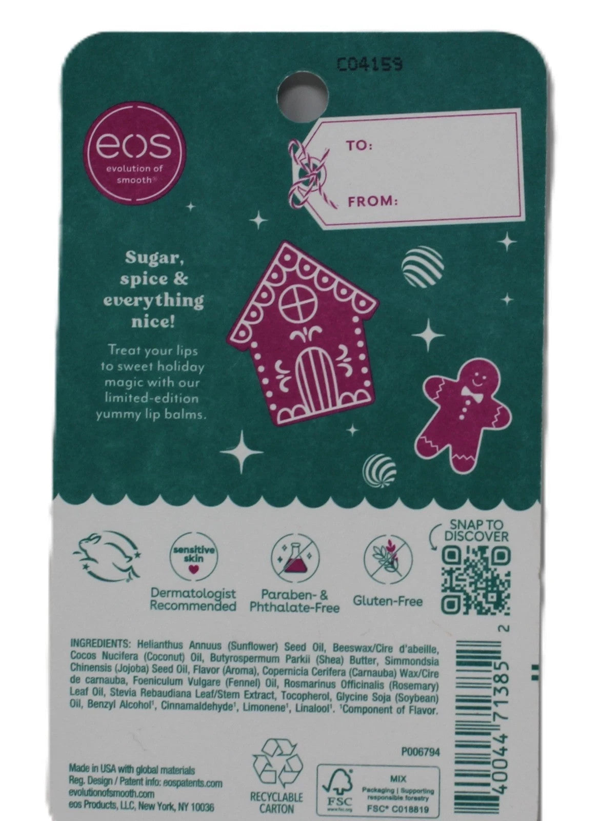 Eos Lip Balm Set - Milk & Cookies and Iced Gingerbread Holiday Collection 0.14oz x 2
