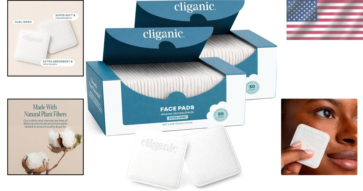 Extra Large Reusable Face Pads - 100 Count, Lint-Free, Skin-Friendly
