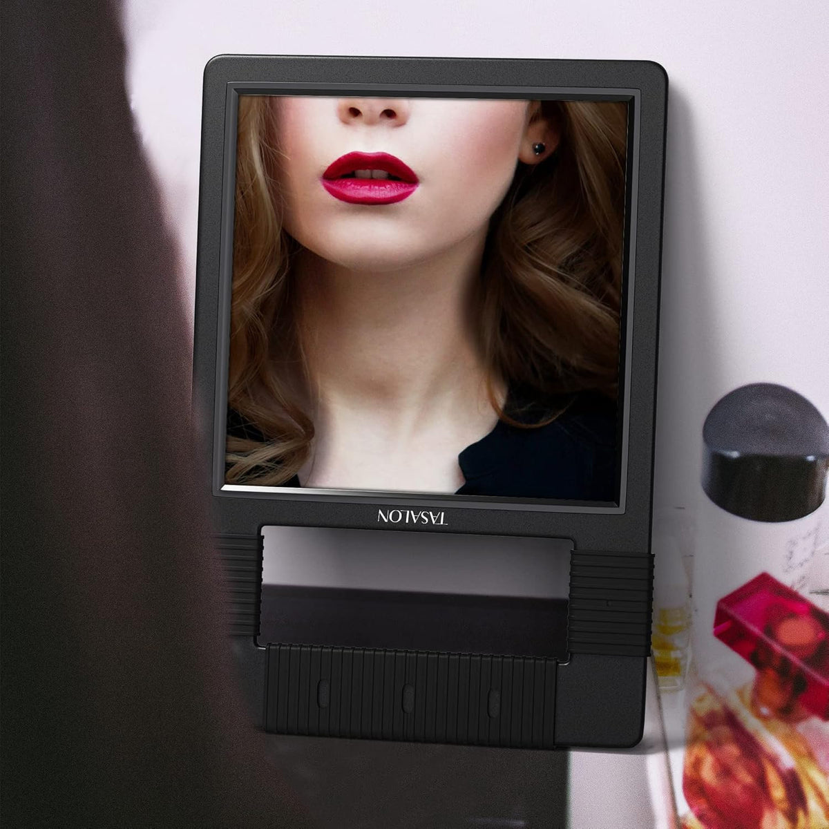 Unbreakable Handheld Mirror with Silicone Handle - Shatterproof 12.2x9 Inch for Salons & Makeup