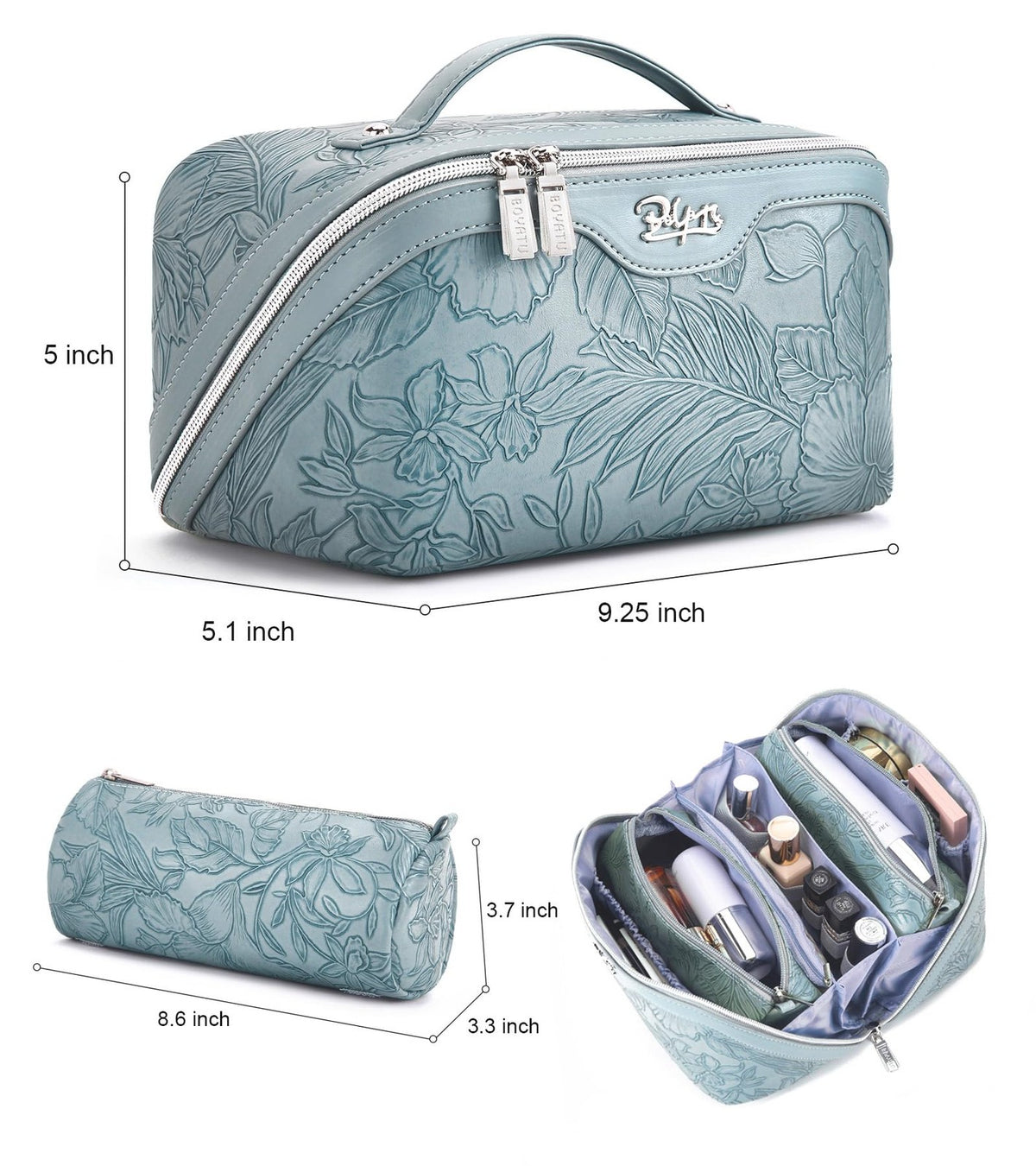 Large Capacity Travel Makeup Bag Set - Waterproof Vegan Leather Cosmetic Organizer with Handle