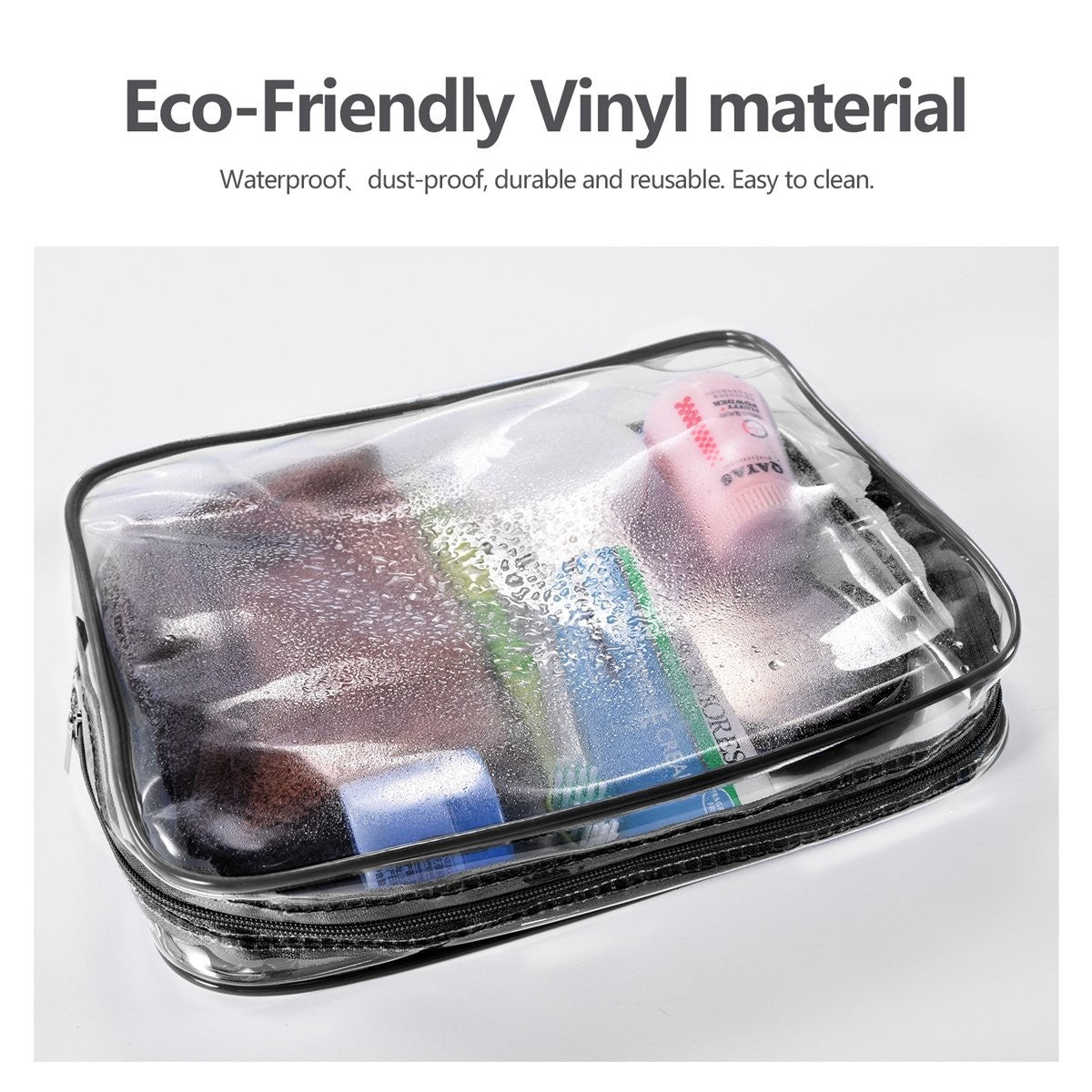 3 Pack Transparent PVC Travel Toiletry Cosmetic Bag Set Waterproof Organizer
