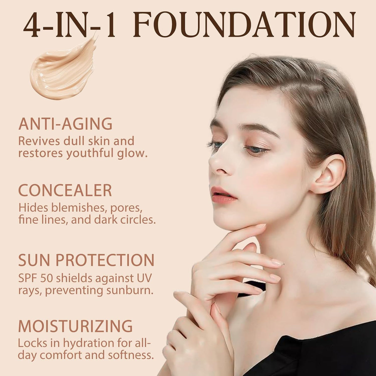 Color Changing Foundation SPF 50+ Longwear Waterproof Hydrating Makeup