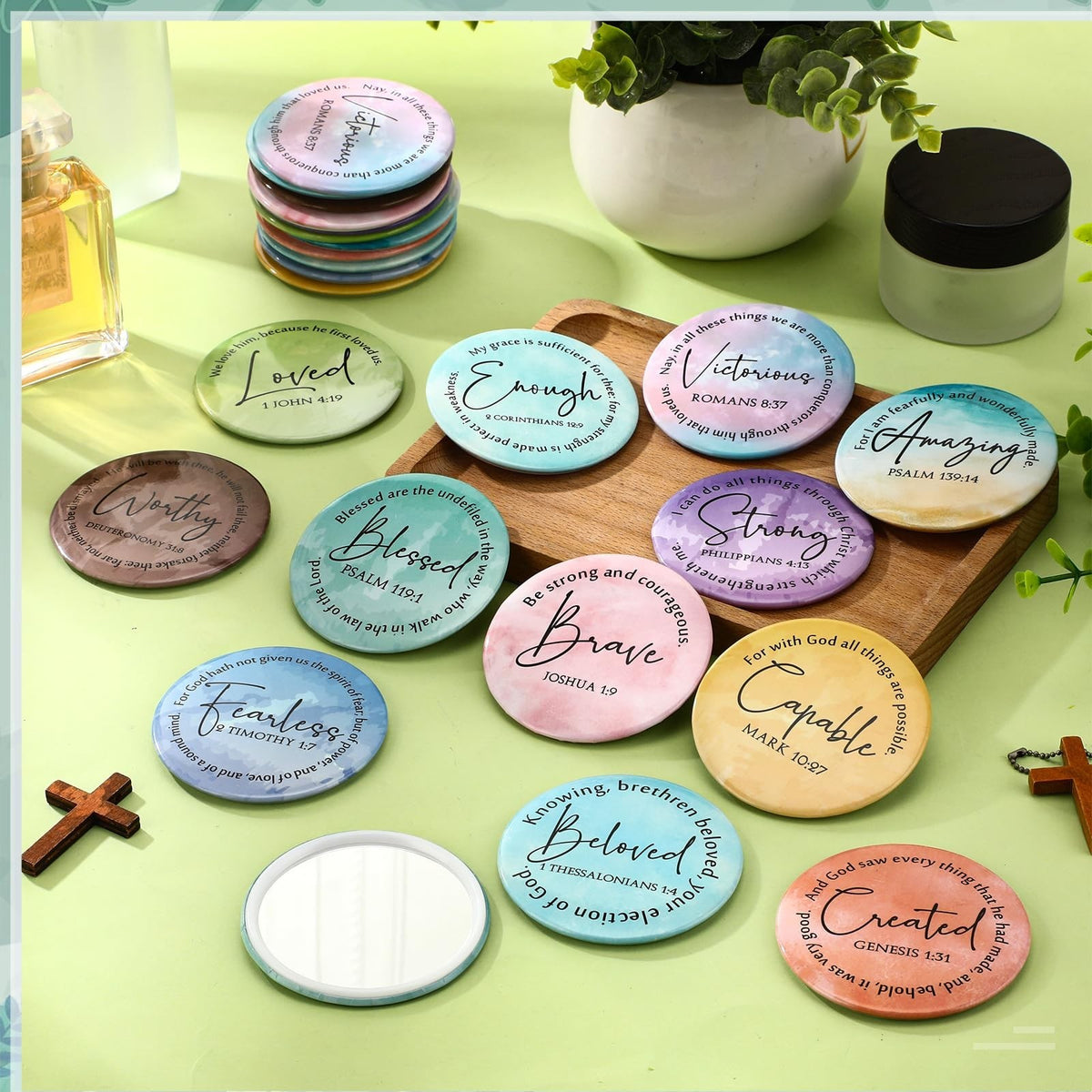 Mini Christian Gift Mirror Set - Inspirational Bible Verse Compact Mirrors for Women, Bulk Assorted Designs