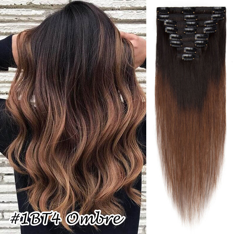 Clip-In Human Hair Extensions Full Head 8-24 Inch Natural Remy Hair