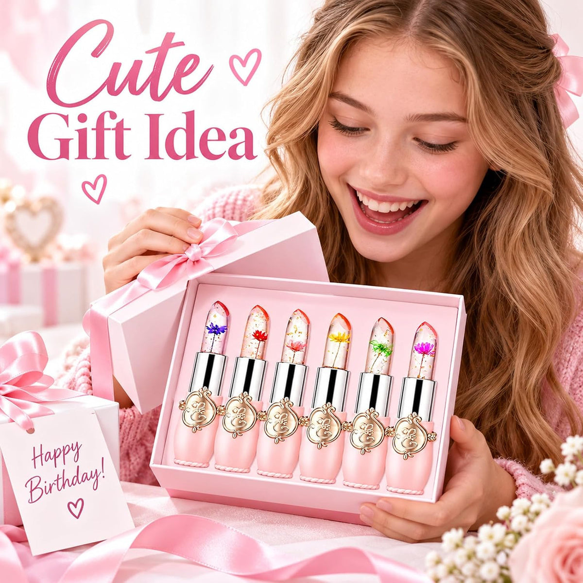 Color Change Lipstick Set - 6PCS Crystal Flower Lip Makeup for Girls