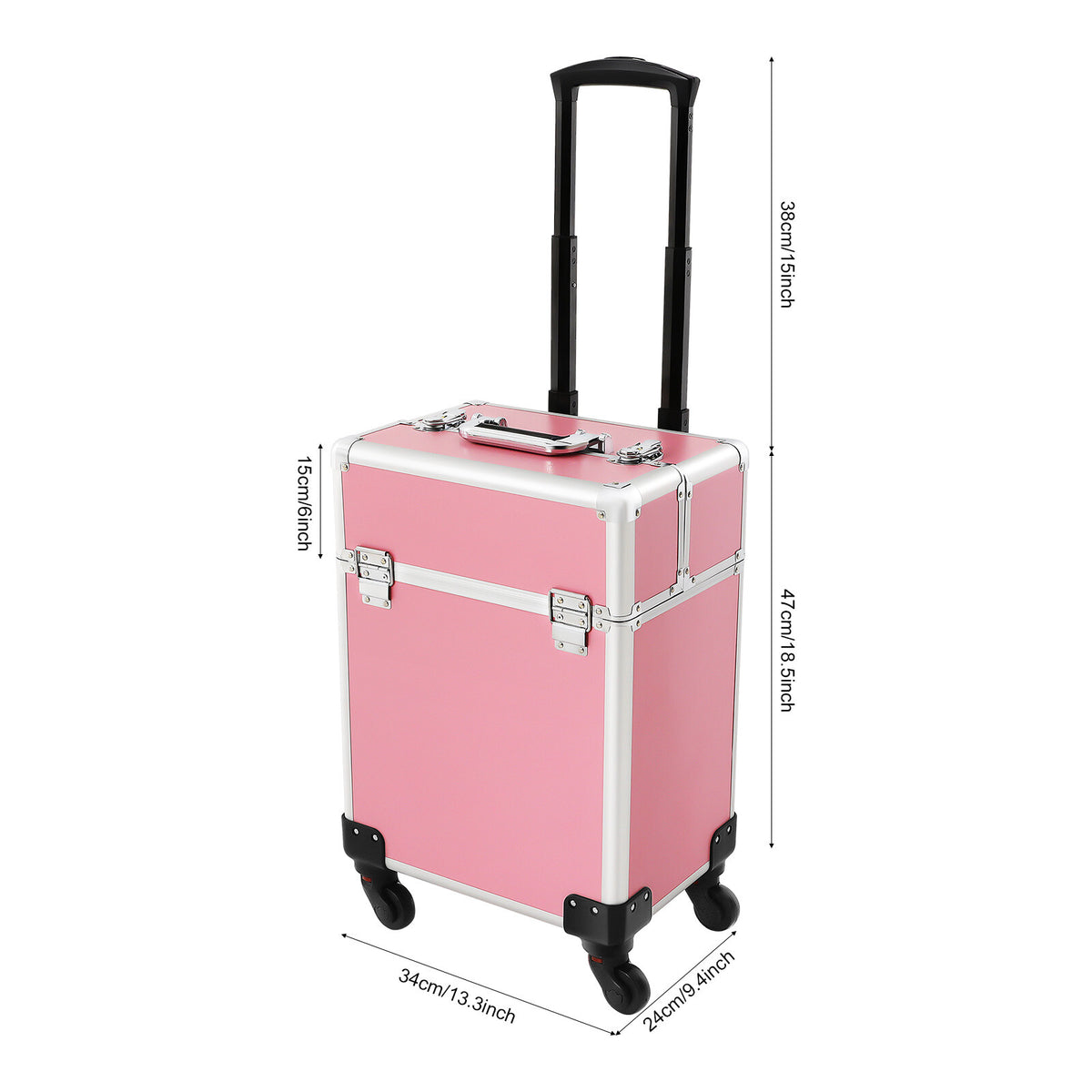 Pink Aluminum Cosmetic Train Case with Wheels & Large Storage