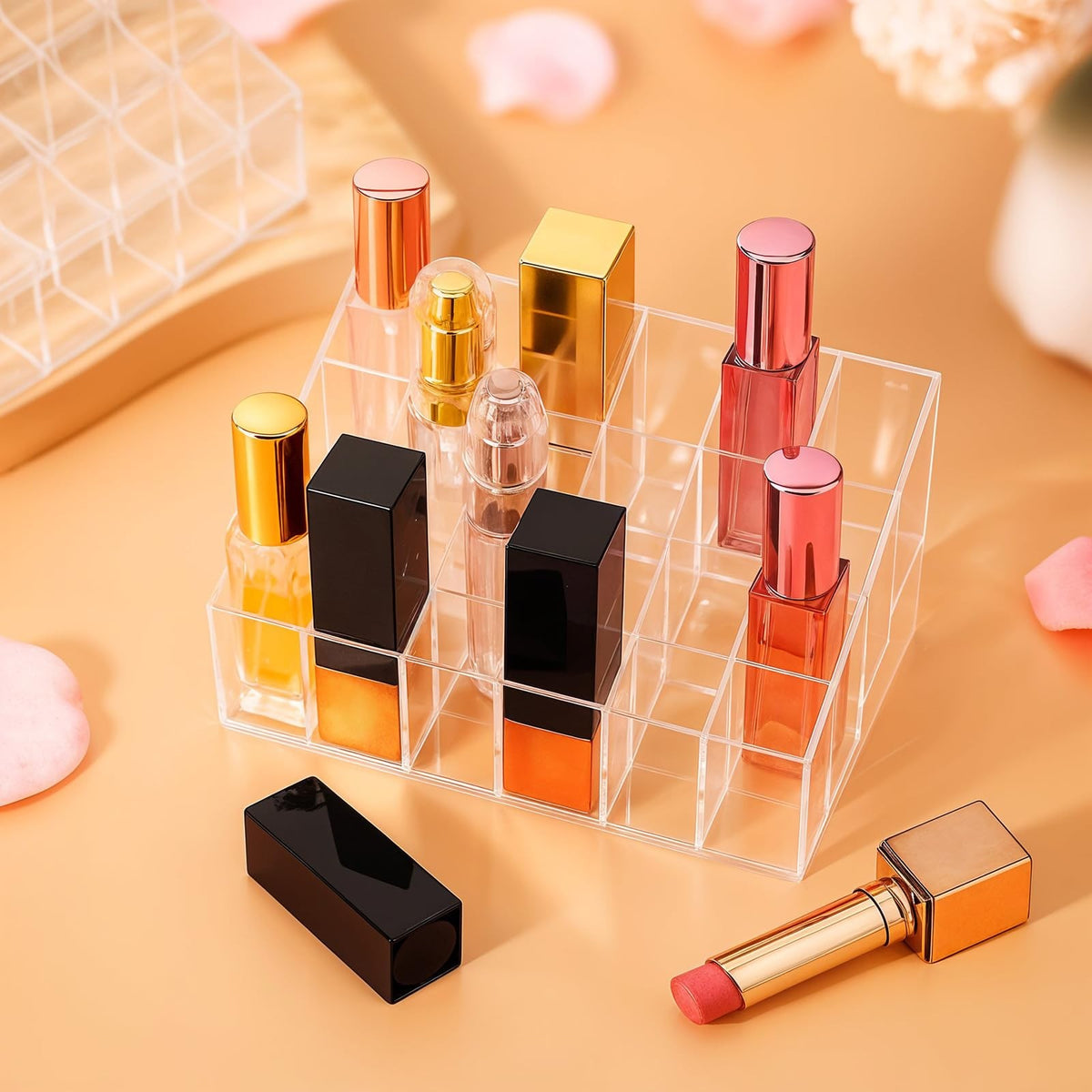 Acrylic Lipstick Organizer 4-Piece Set with 24 Compartments - Transparent Makeup Storage