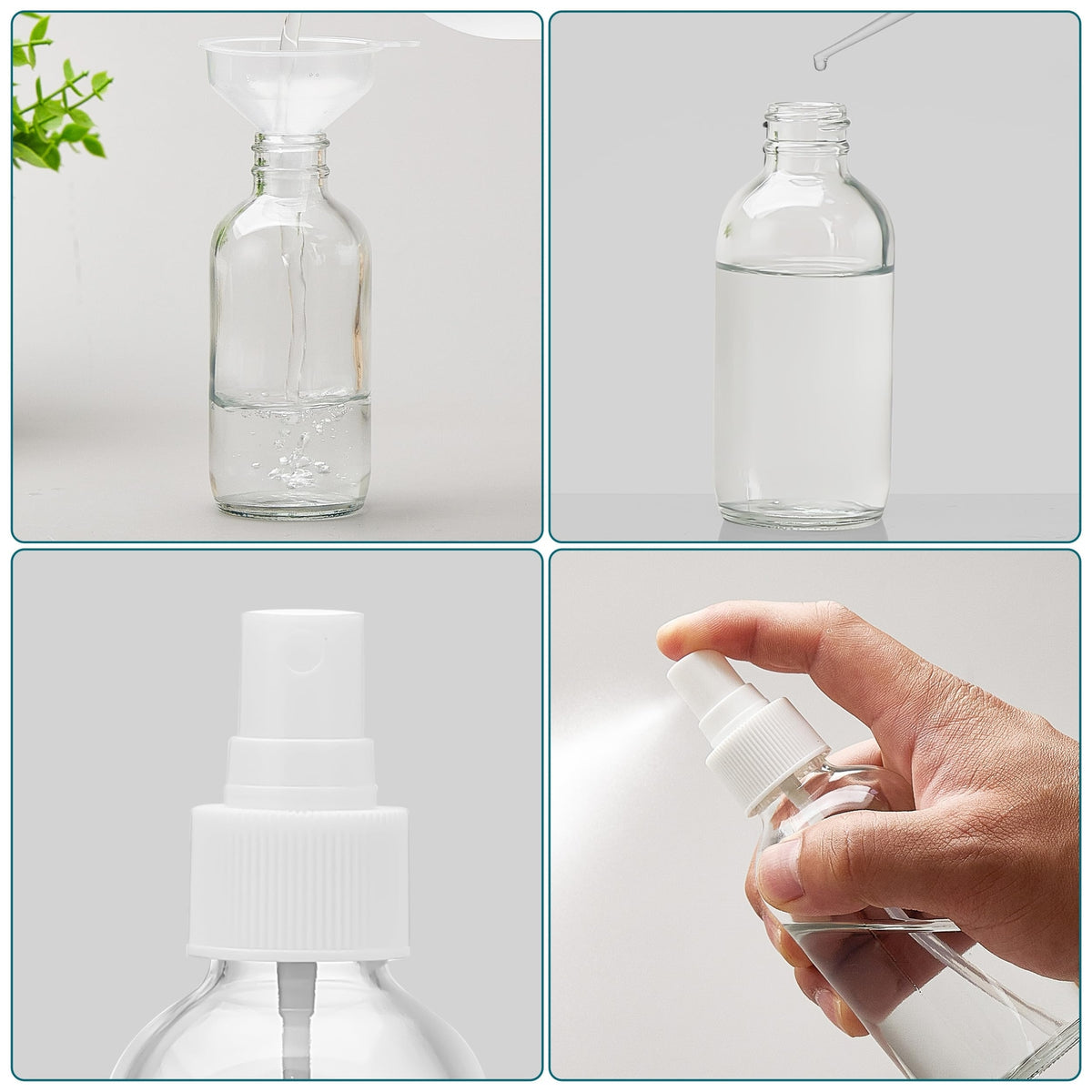 Reusable 4oz Plastic Spray Bottles Set for Essential Oils & Household Uses