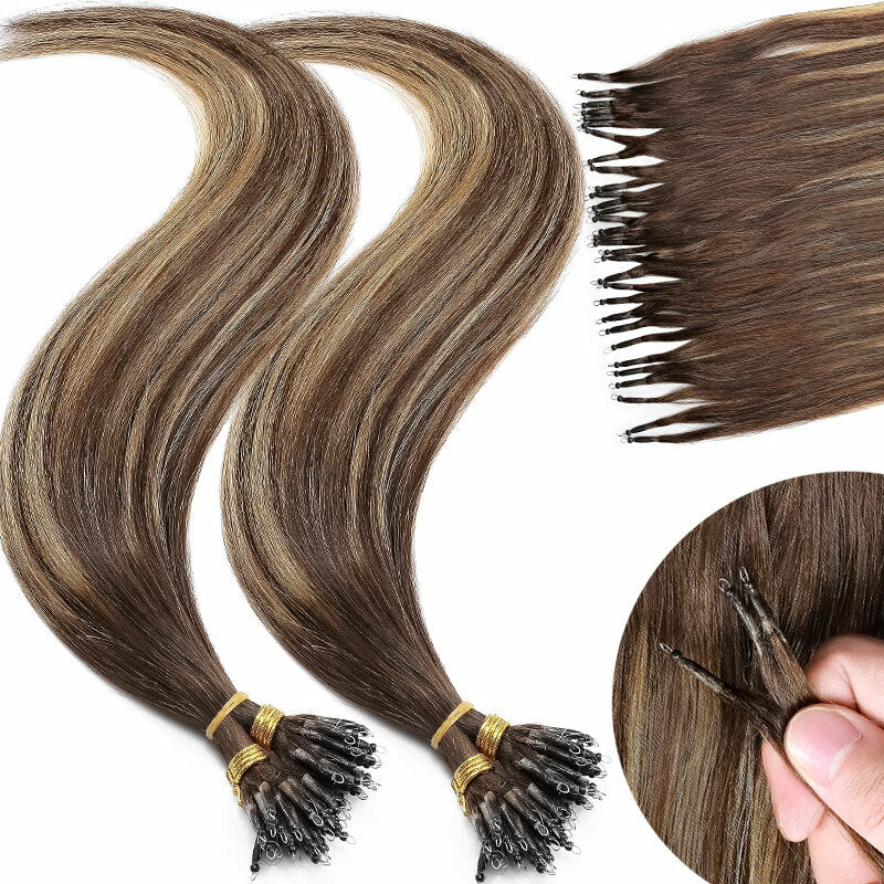 Nano Loop Human Hair Extensions Micro Beads Thick Real Remy Hair 16-22in