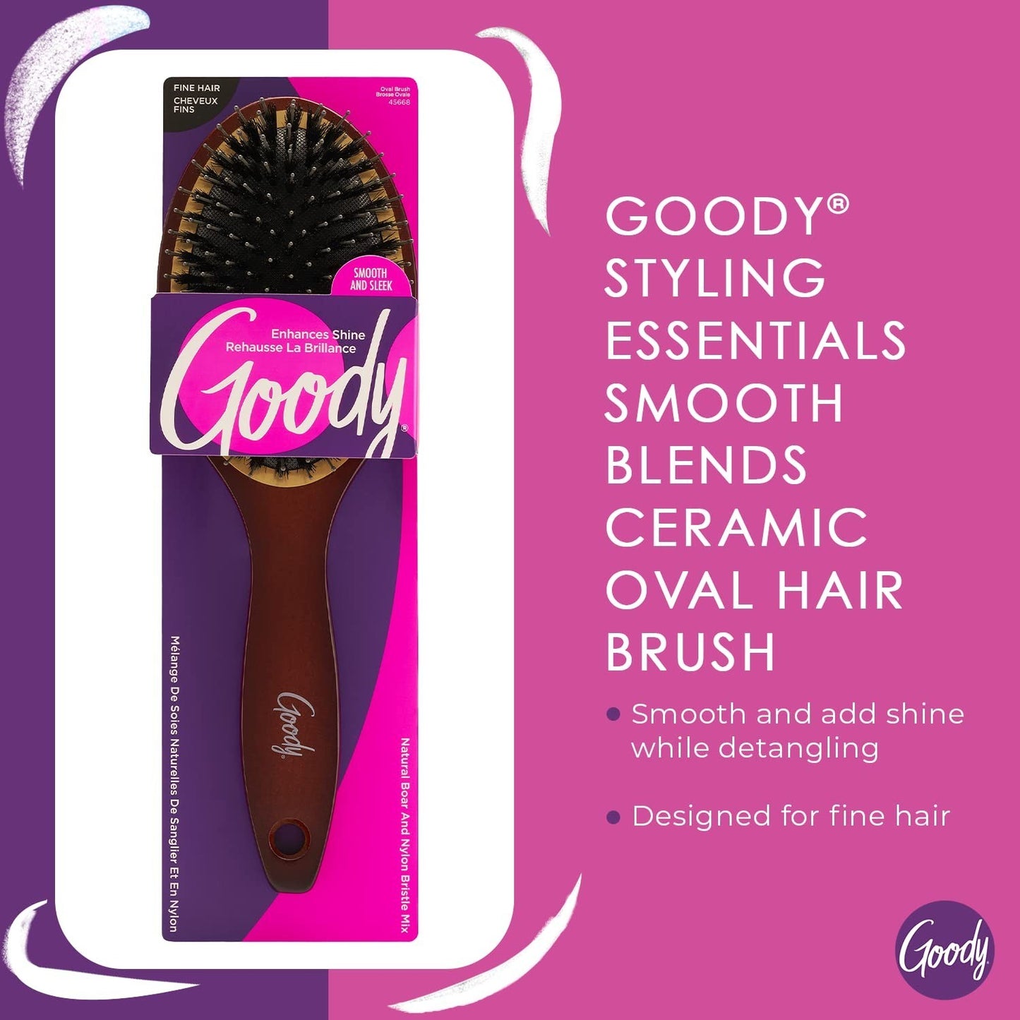 Ceramic Hair Brush with Boar & Nylon Bristles for Frizz Control - Fine Hair