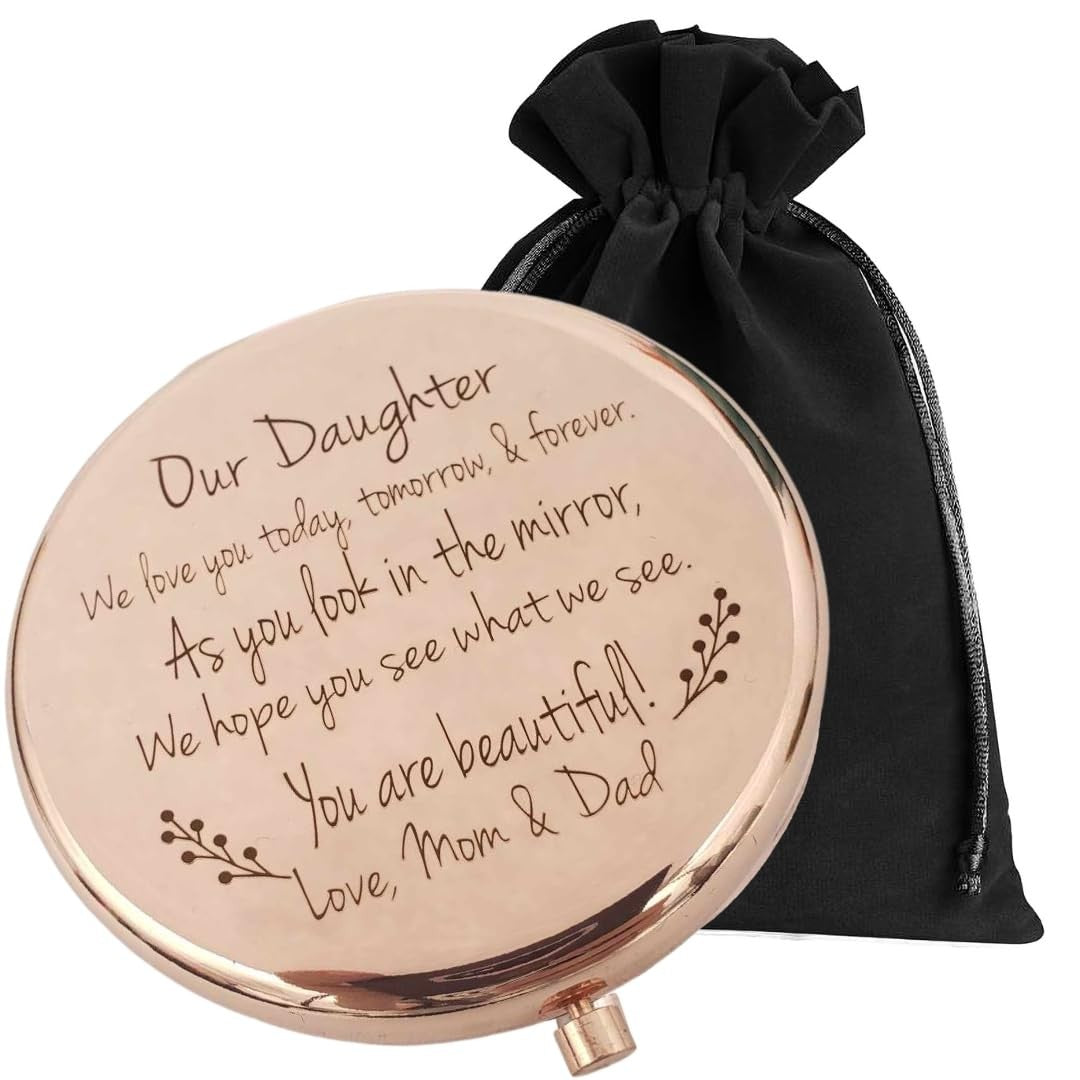 Personalized Rose Gold Compact Mirror with Engraving - Gift for Daughter
