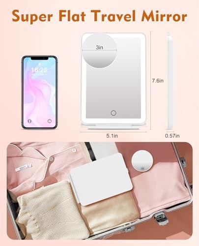 Rechargeable Travel Makeup Mirror with LED Lights & 10X Magnification