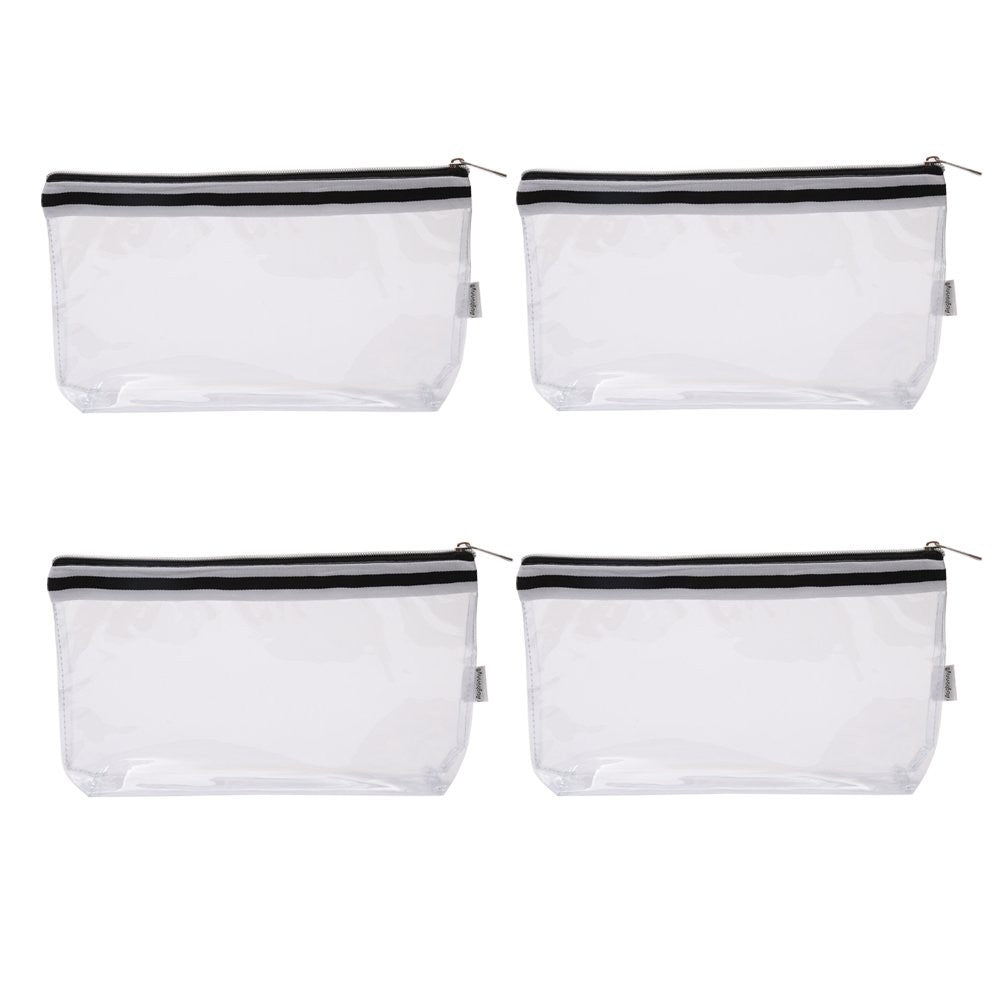 4 Pack Waterproof Clear Vinyl Makeup & Toiletry Bags - Travel Organizer Pouches