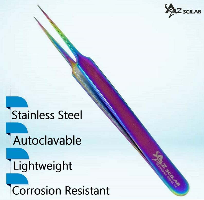 Eyelash Extension Tweezers - Rainbow Color Stainless Steel Precision Tool