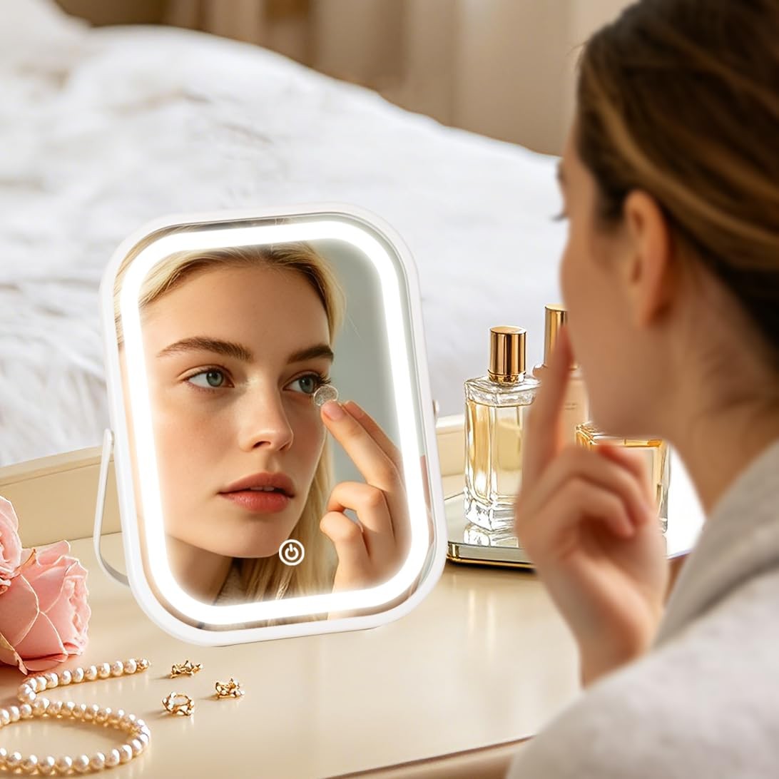 Travel Makeup Mirror with Lights - Rechargeable 8x6 Inch USB-C Portable Vanity
