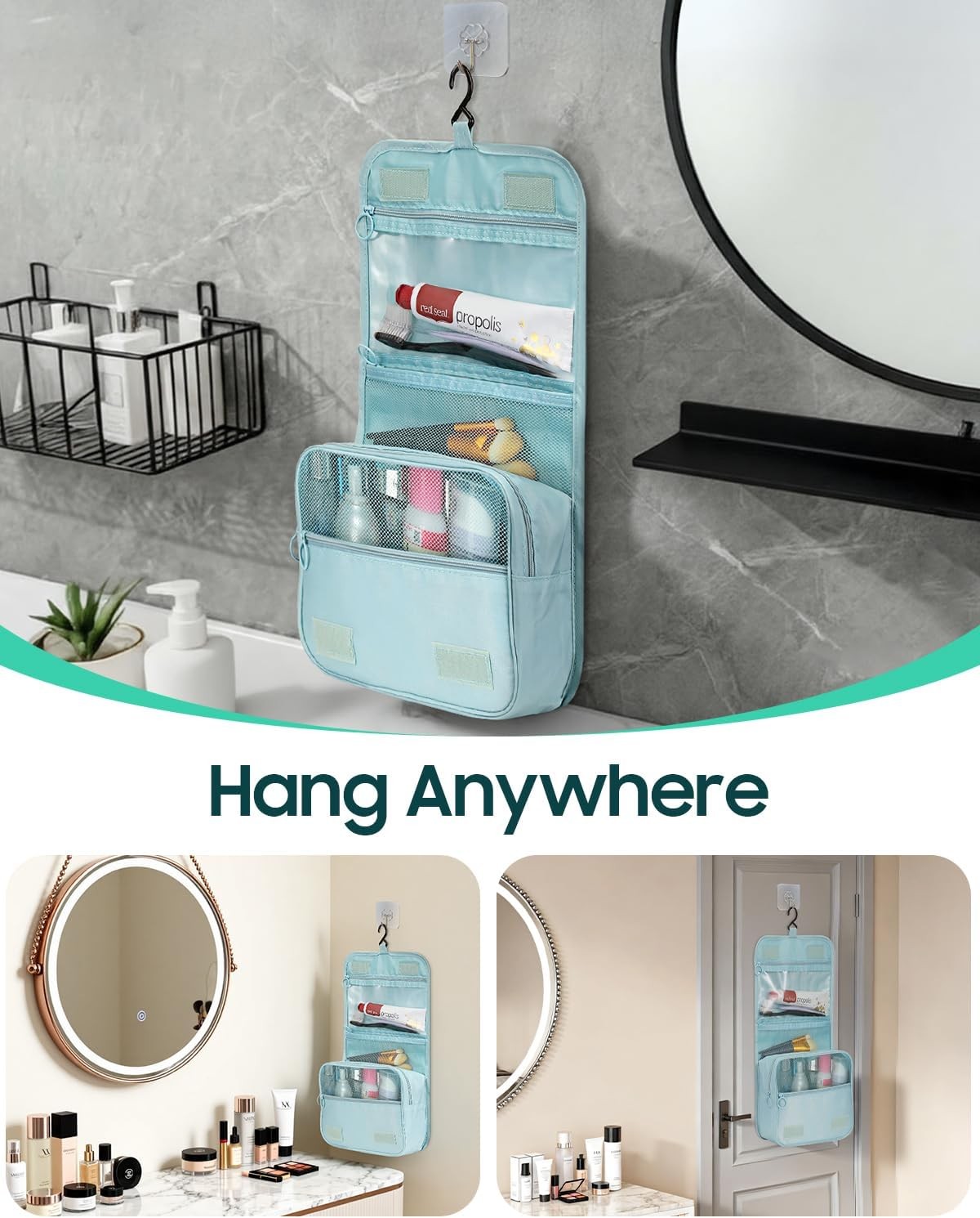 Large Capacity Hanging Toiletry Bag with Waterproof Compartments for Travel