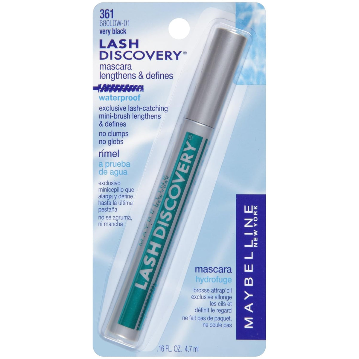 Maybelline Waterproof Lash Discovery Mascara - Very Black 361, 0.16 fl oz - Lengthens & Defines Lashes